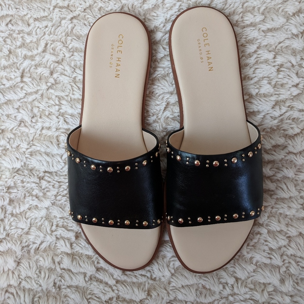 Cole Haan Anica Stud Slide Sandal Black Leather